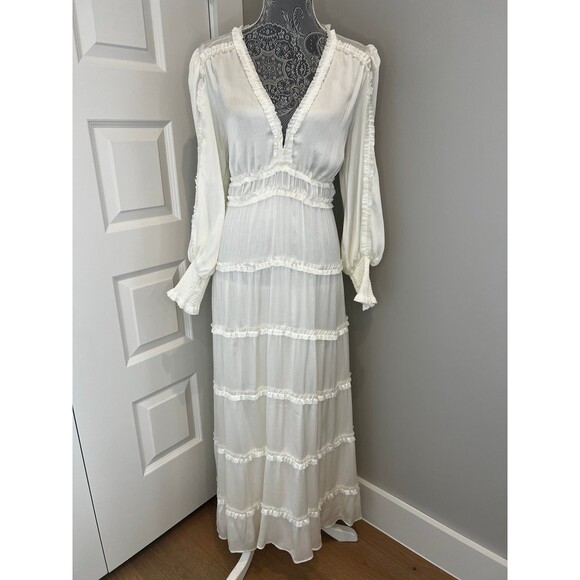 NWT Chelsea & Violet Satin Ruffle Tiered Maxi Dress Boho Wedding Family Photos - Picture 3 of 12